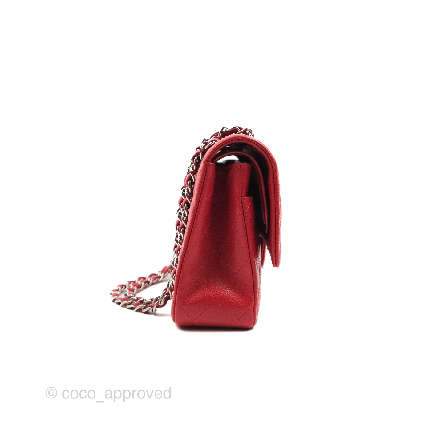 Chanel Classic M/L Medium Flap Quilted Red Caviar Silver Hardware