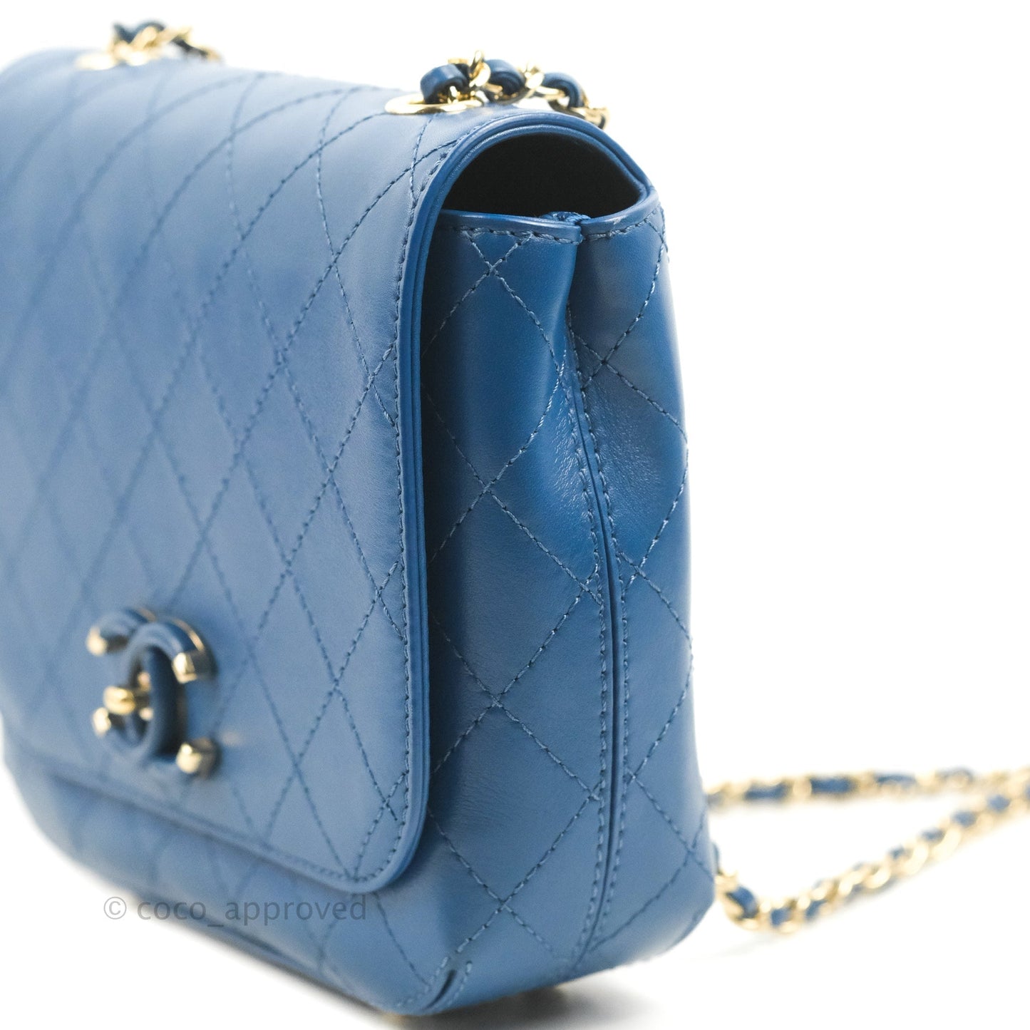 Chanel Blue Quilted Leather Small Frame In Flap Bag
