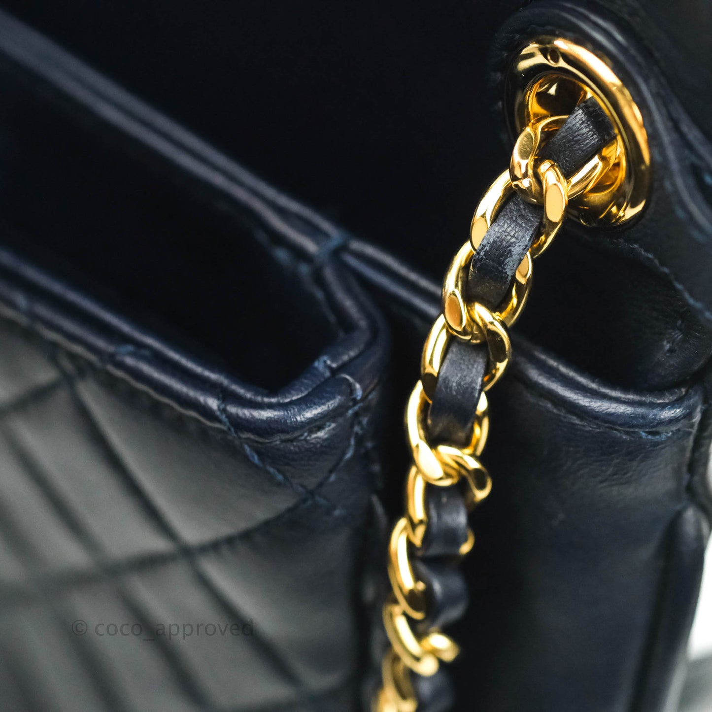 Chanel Flat Flap Bag With Chain Navy Calfskin Gold Hardware