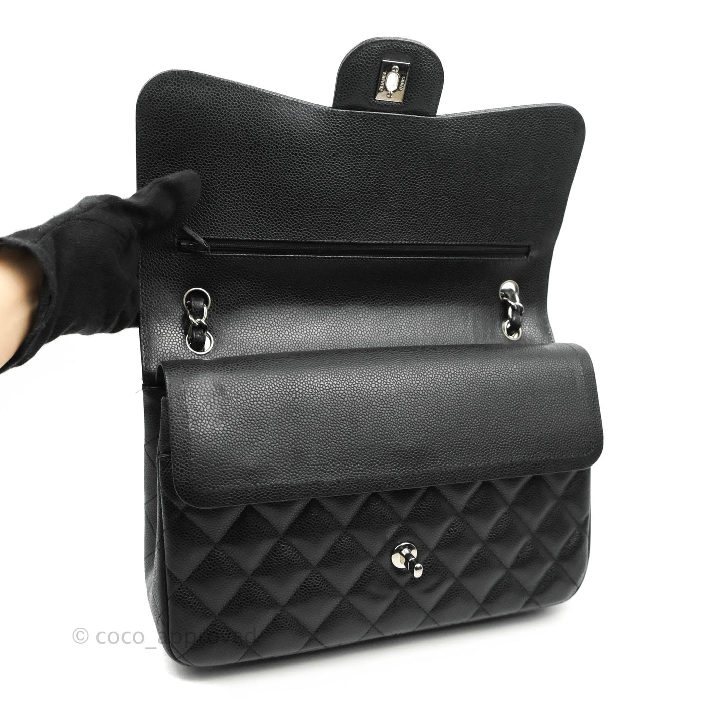 Chanel Jumbo Double Flap Black Caviar Silver Hardware⁣⁣