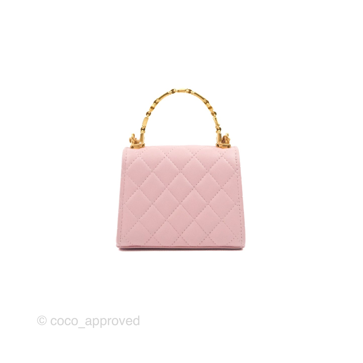 Chanel Enamel Top Handle Clutch with Chain Pink Lambskin Aged Gold Hardware