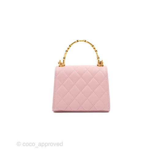Chanel Enamel Top Handle Clutch with Chain Pink Lambskin Aged Gold Hardware