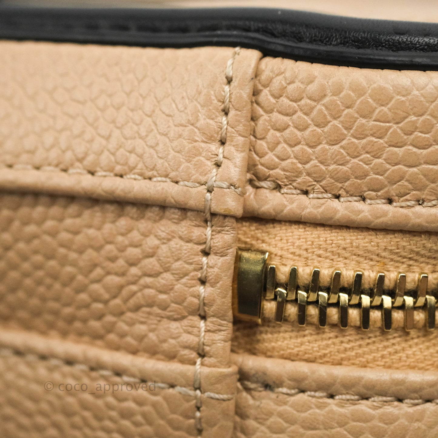 Chanel Quilted Medium CC Filigree Vanity Case Beige Caviar Aged Gold Hardware
