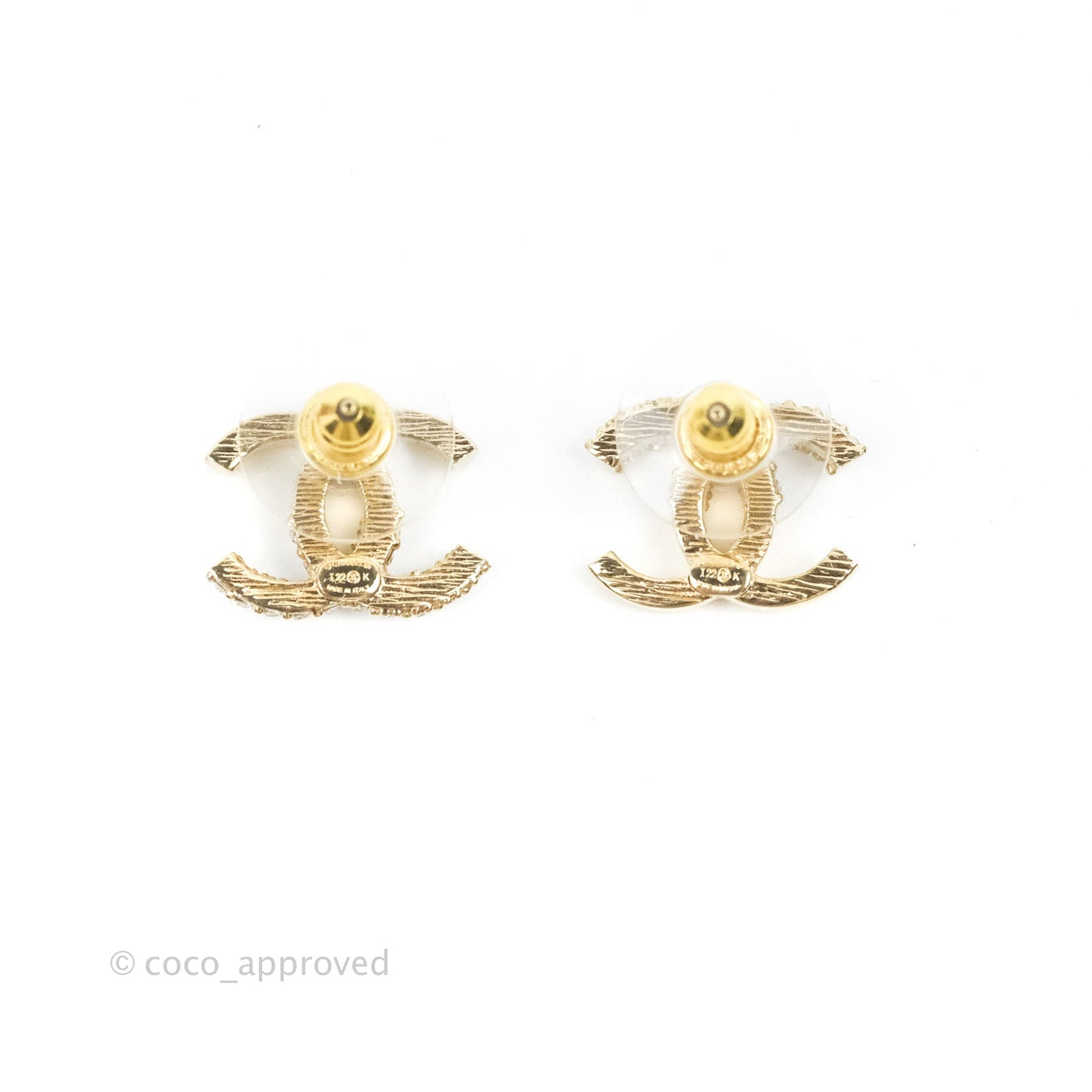 Chanel CC Crystal Earrings Gold Tone 22K
