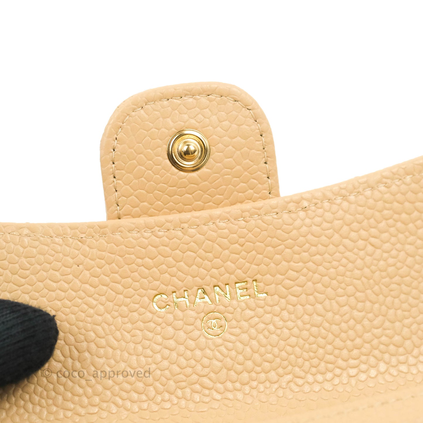 Chanel Quilted Flap Card Holder Beige Caviar Gold Hardware