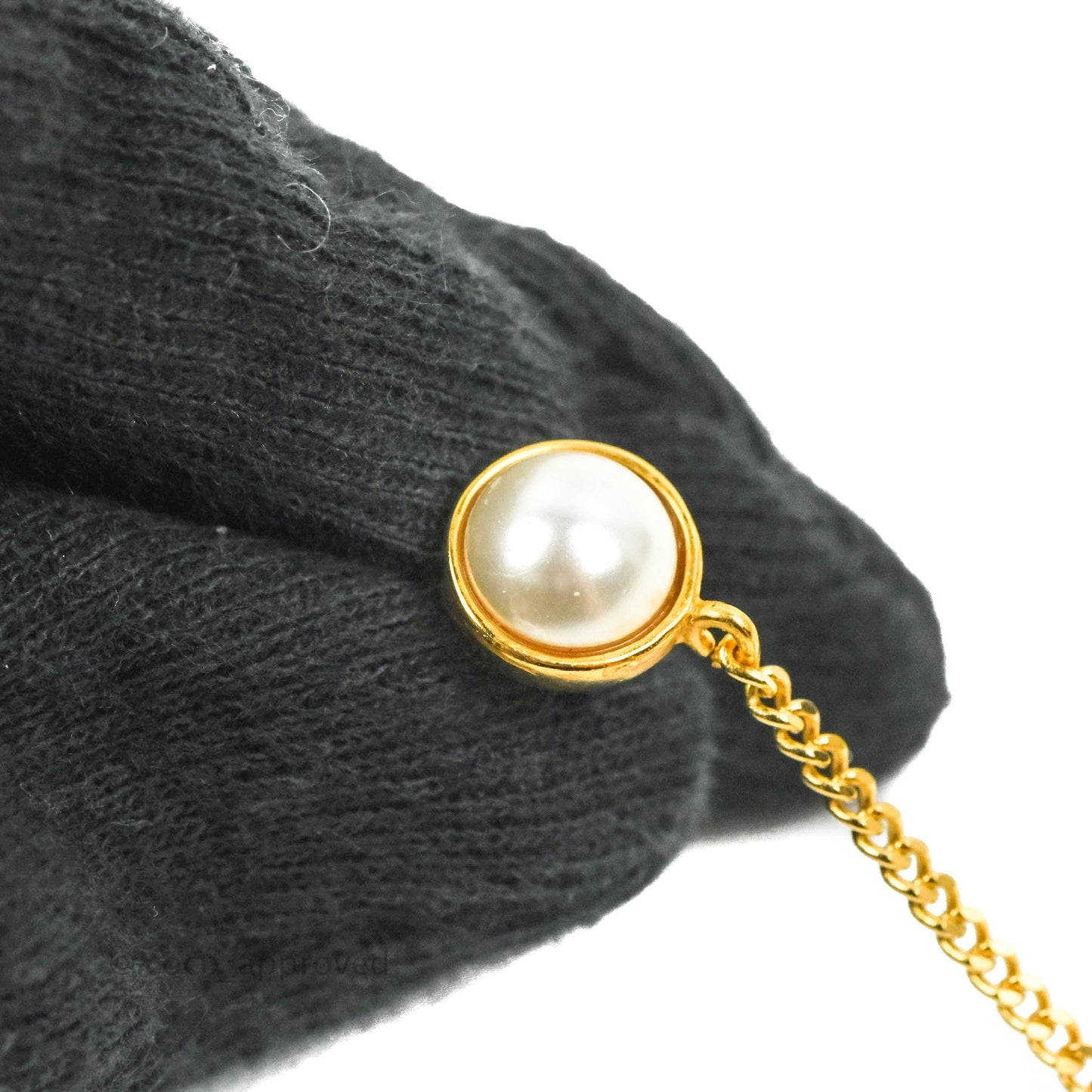 Chanel Chanel Perfume Rhinestone Pearl Long Drop Earrings Gold Tone 20A