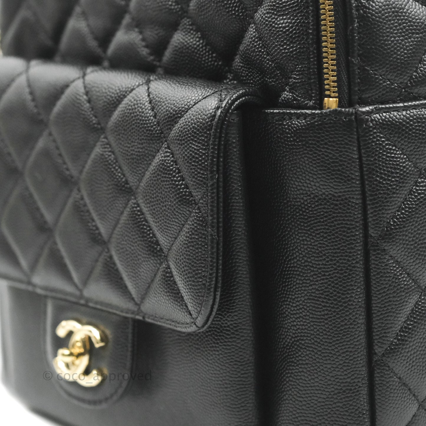 Chanel Quilted Large CC Day Backpack Black Caviar Gold Hardware