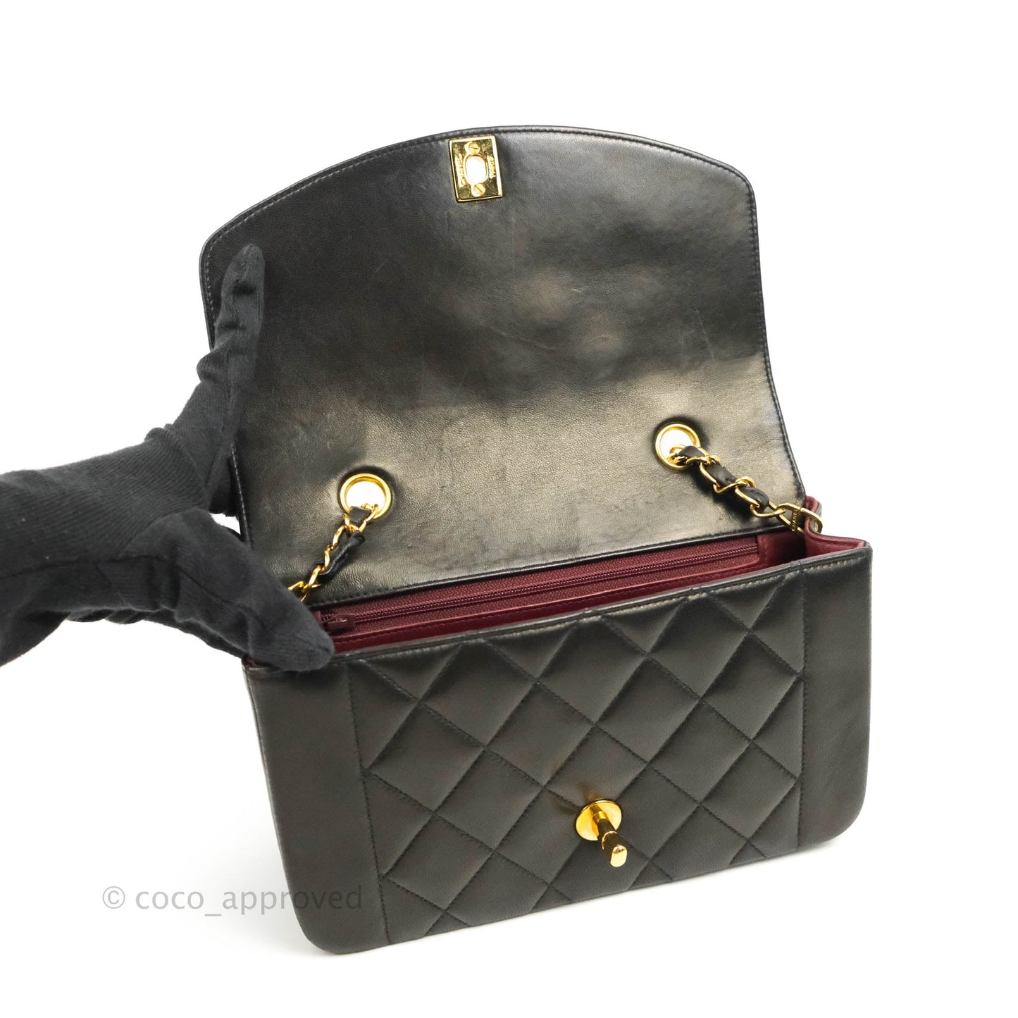 Chanel Vintage Small Quilted Classic Diana Flap Bag Black Lambskin 24K Gold Hardware