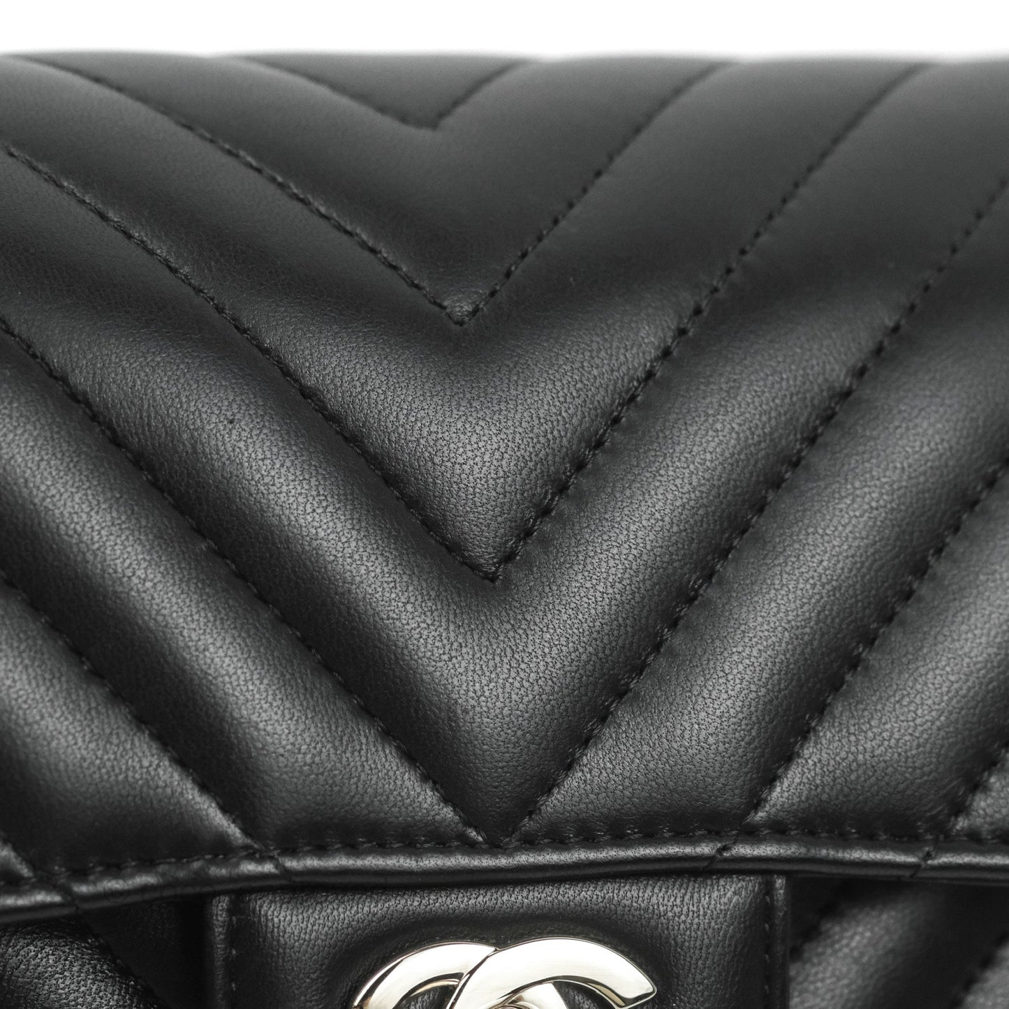 Chanel Small Classic Flap Chevron Black Lambskin Silver Hardware 21C