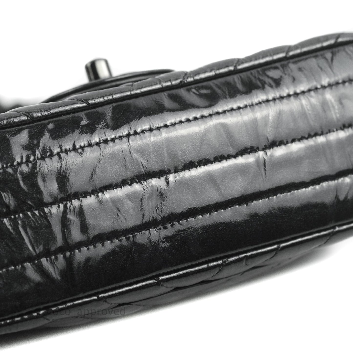 Chanel Mini Rectangular Flap Chevron Black Crumpled Metallic Patent So Black