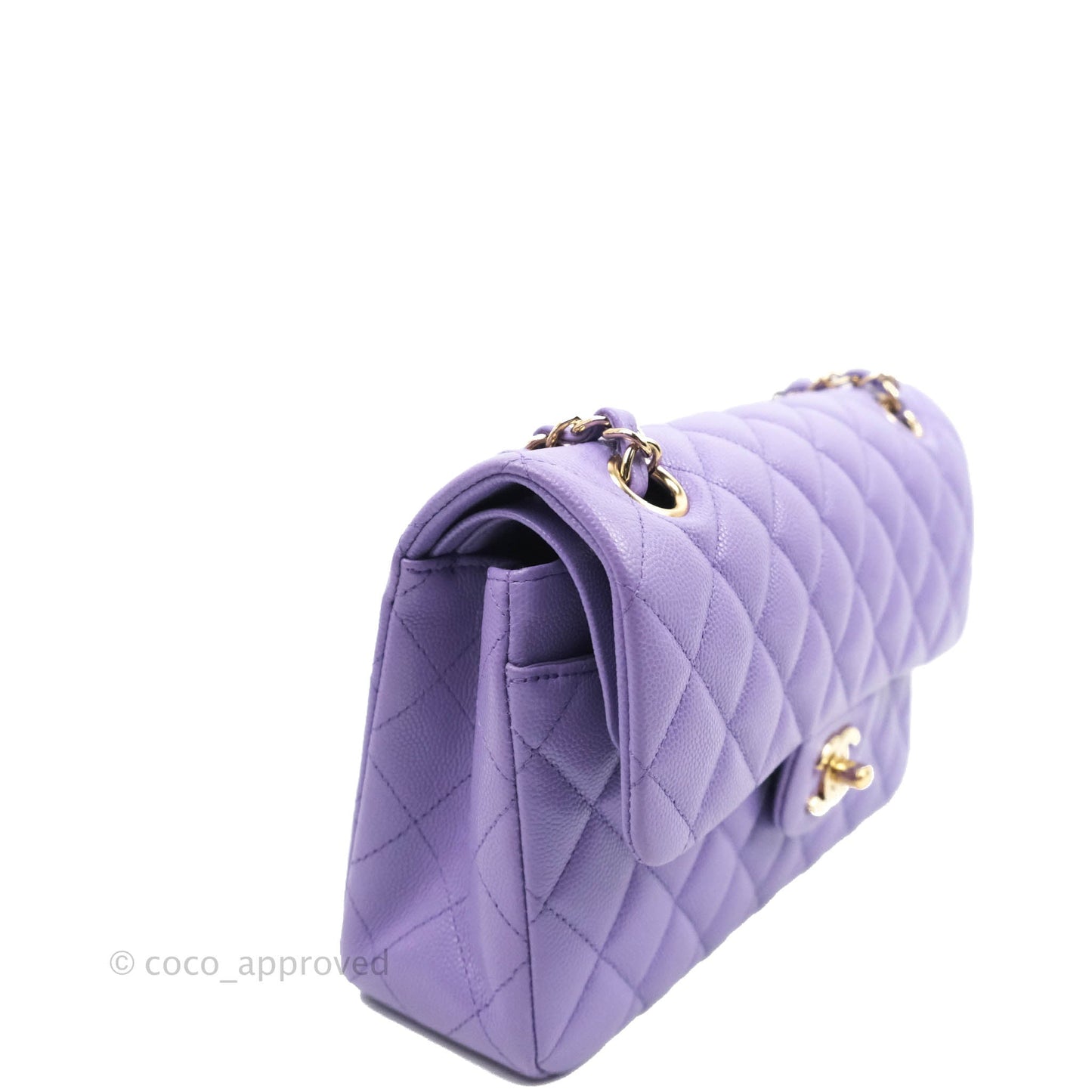 Chanel Small Classic Quilted Flap Purple Caviar Gold Hardware 20S