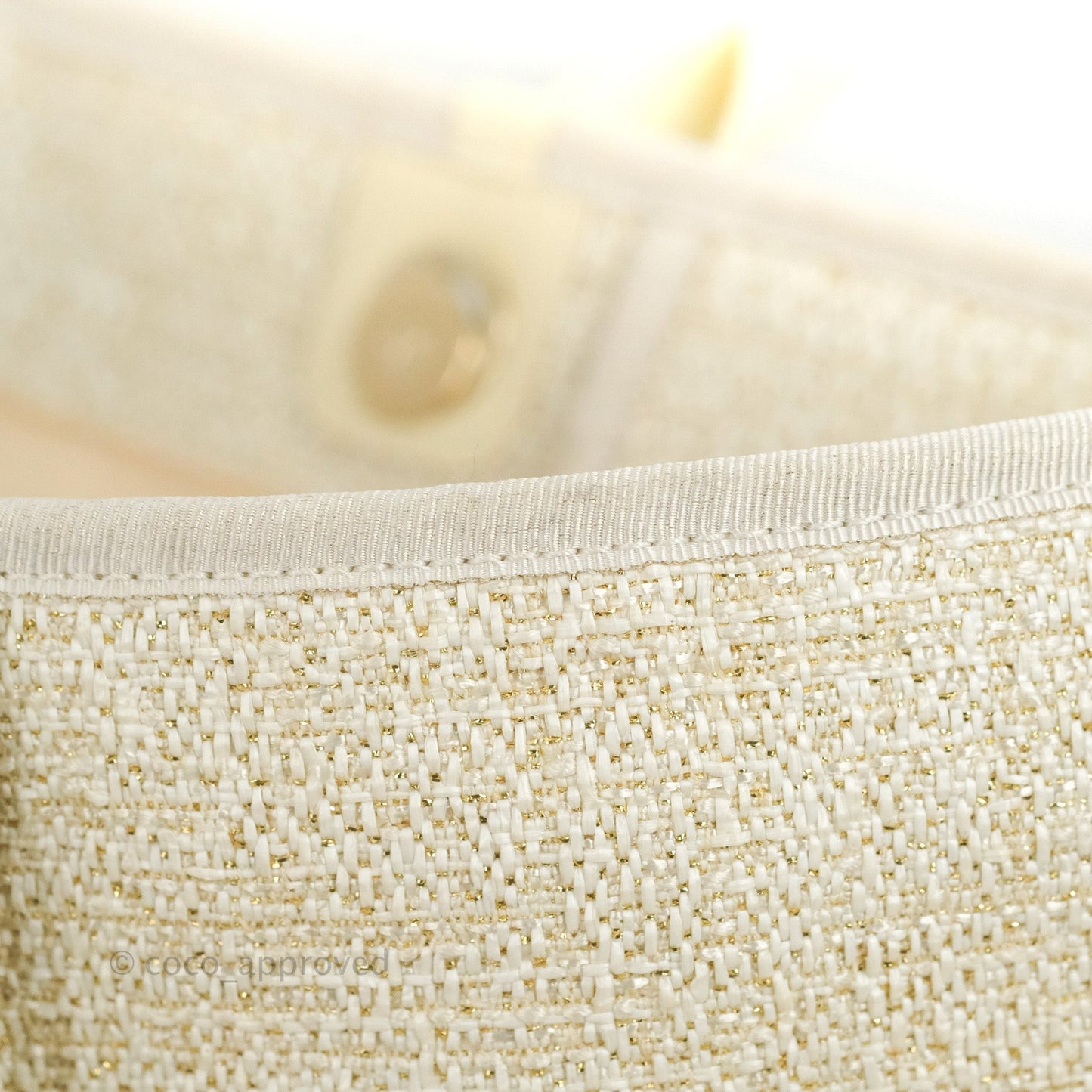 Chanel Large Deauville Ivory/Gold Canvas Gold Hardware