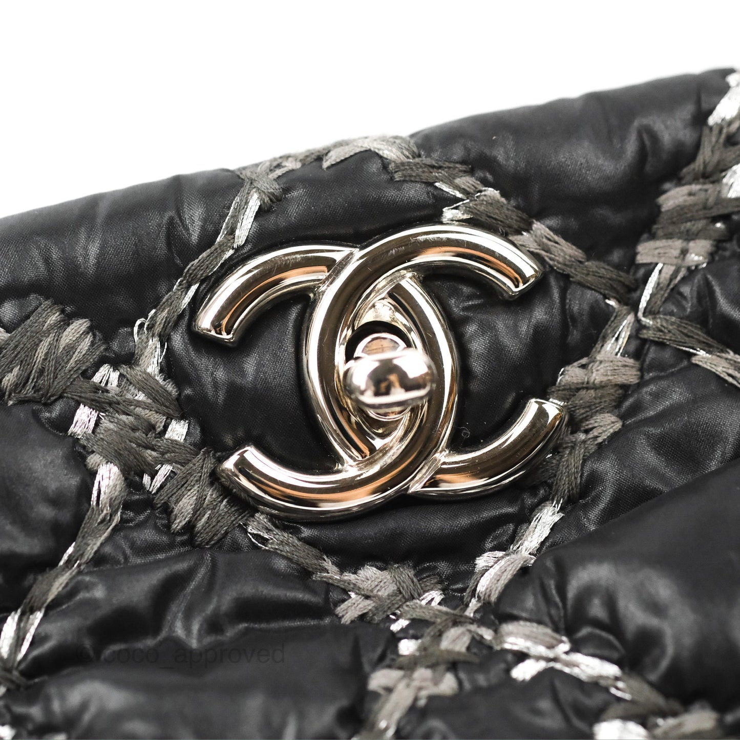 Chanel Large Tweed on Stitch Tote Quilted Nylon Black
