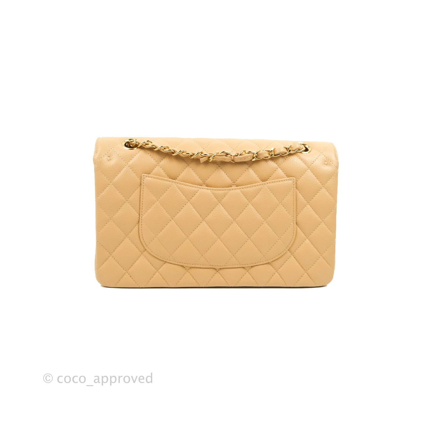 Chanel Classic M/L Medium Flap Quilted Beige Caviar Gold Hardware