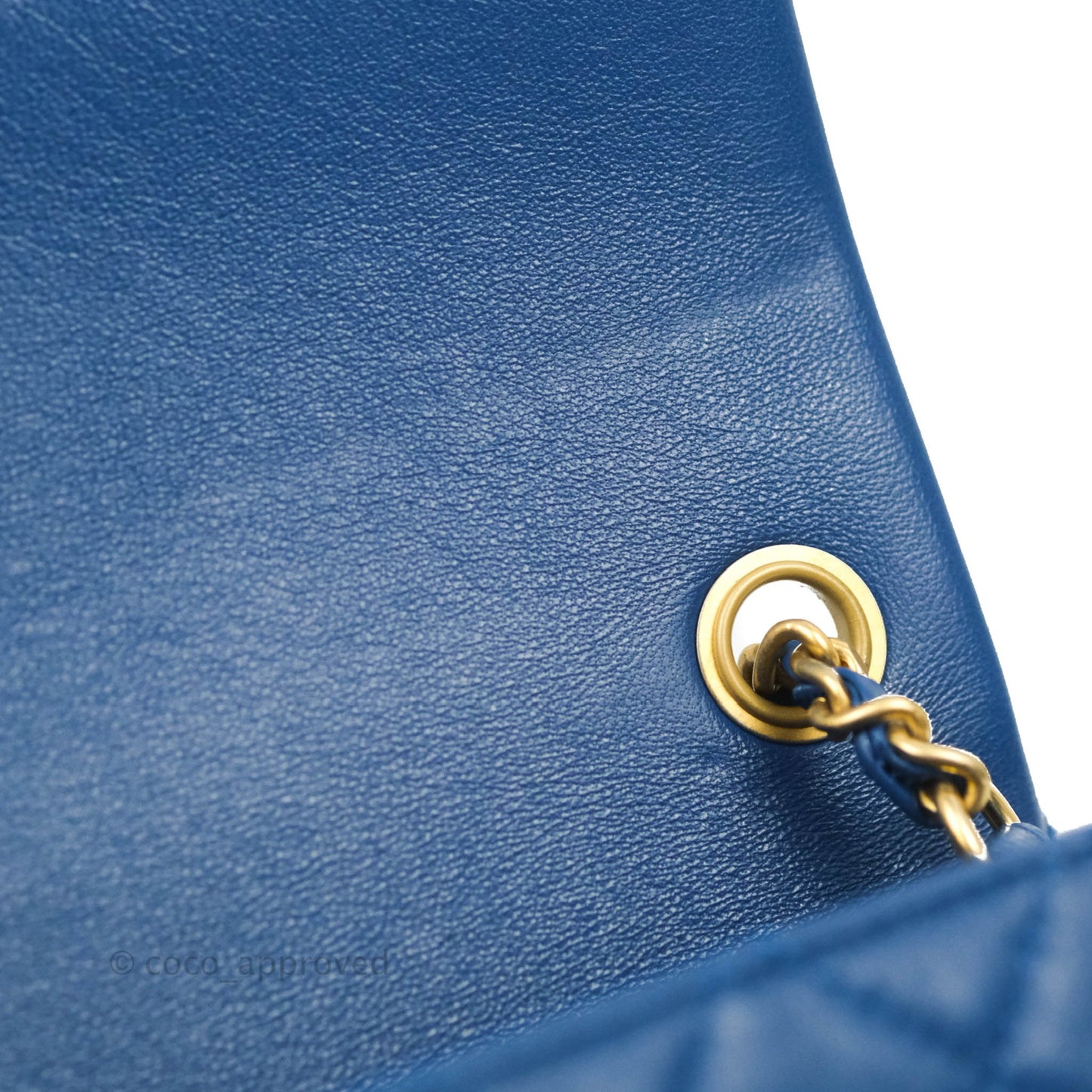 Chanel Quilted Mini Rectangular Pearl Crush Blue Lambskin Aged Gold Hardware