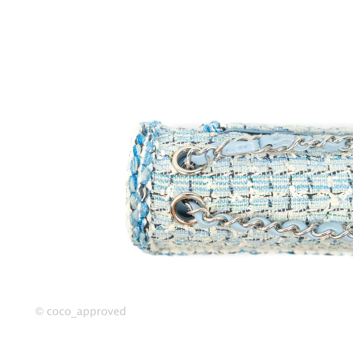 Chanel Medium Classic Double Flap Bag Blue Tweed Silver Hardware 19C