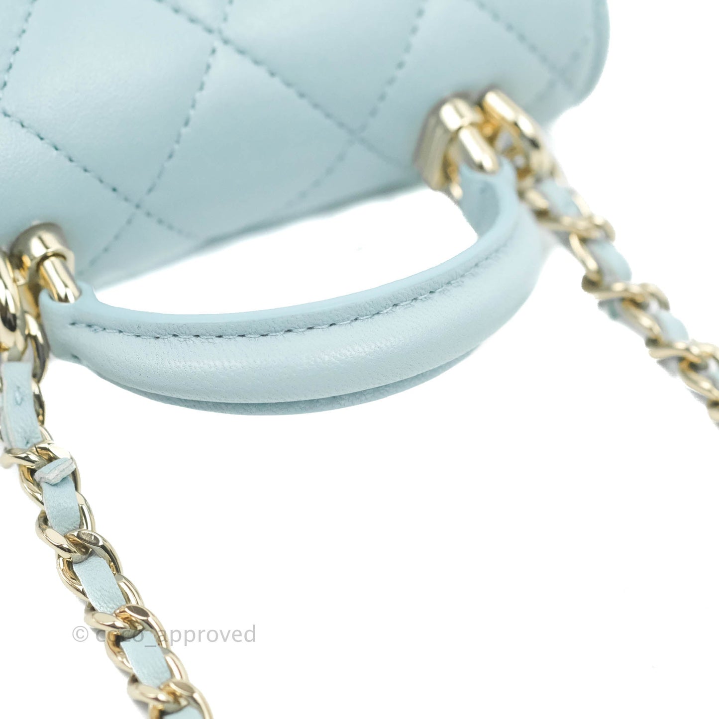 Chanel Mini Handle Clutch With Chain Blue Lambskin Gold Hardware 22P