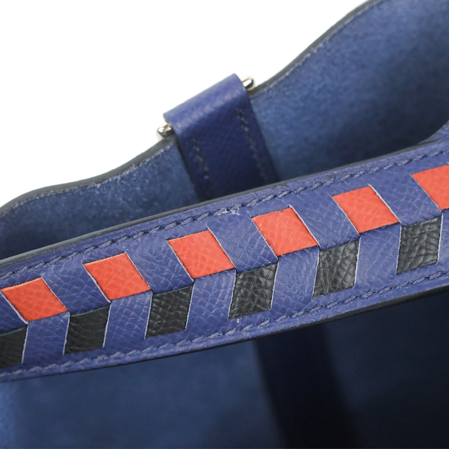 Hermès Tressage De Cuir Picotin Lock 22 Bleu Encre/Brique/Black Epsom Palladium Hardware
