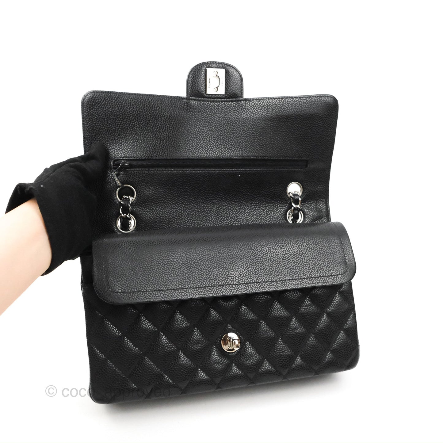 Chanel Classic M/L Medium Flap Quilted Black Caviar Silver Hardware