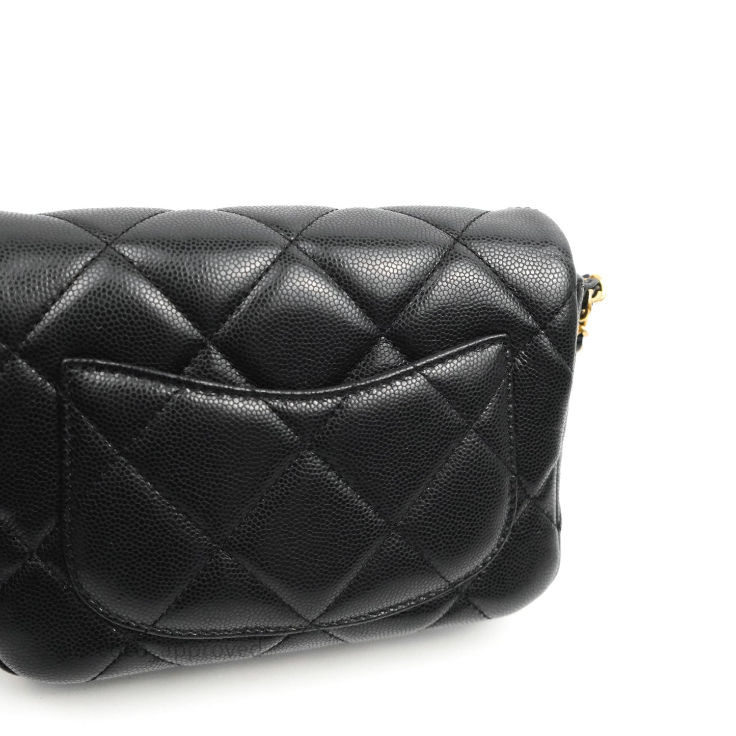 Chanel Mini Flap with Coin Charm Black Caviar Aged Gold Hardware 22A