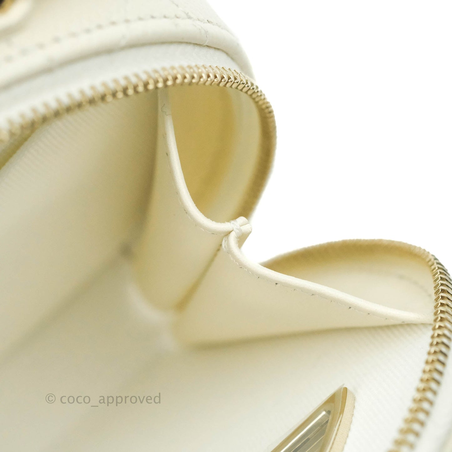 Chanel Mini Round Vanity Bag with Handle Ivory Caviar 22C