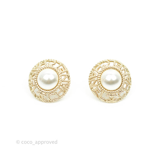 Chanel Pearl CC Round Rope Logo Earrings Gold Tone 21V