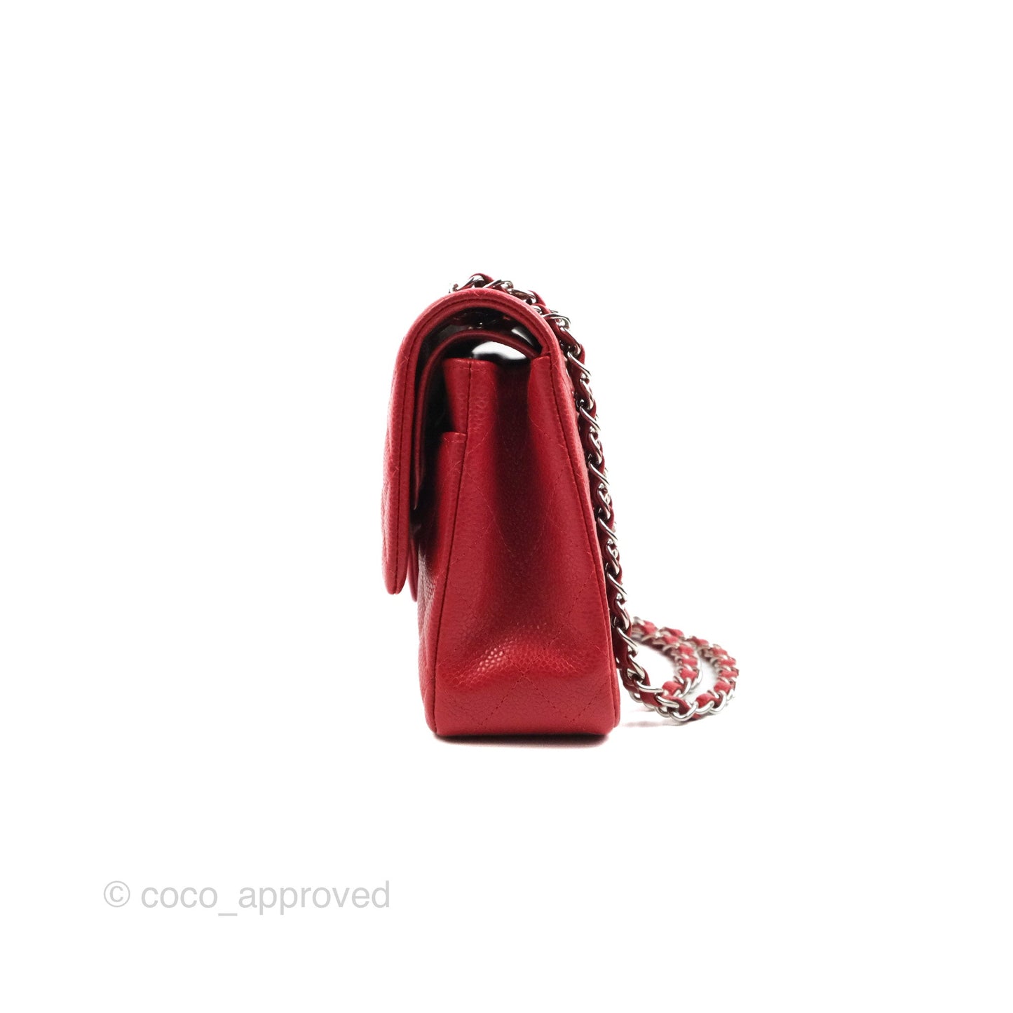 Chanel Classic M/L Medium Flap Quilted Red Caviar Silver Hardware