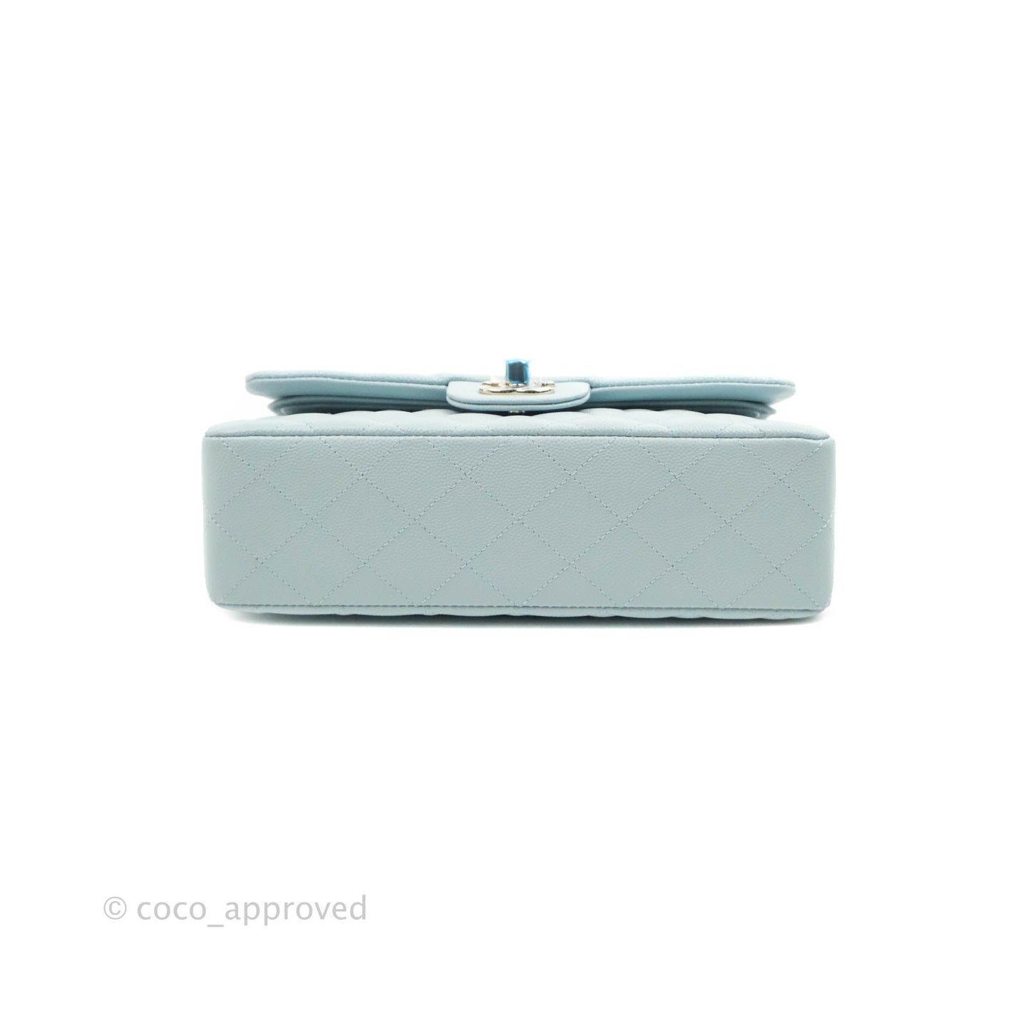 Chanel Small Classic Quilted Flap Light Blue Caviar Gold Hardware