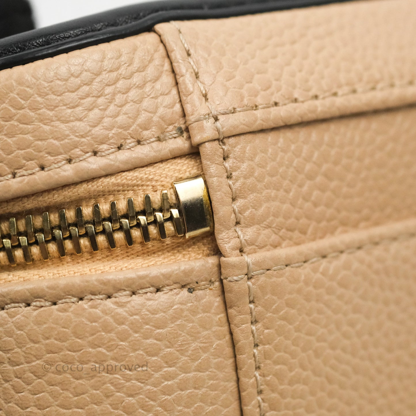 Chanel Quilted Medium CC Filigree Vanity Case Beige Caviar Aged Gold Hardware