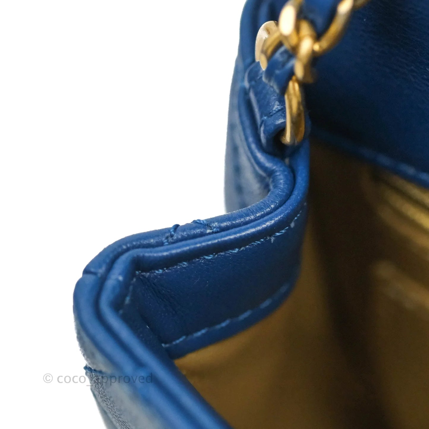 Chanel Quilted Mini Rectangular Pearl Crush Blue Lambskin Aged Gold Hardware