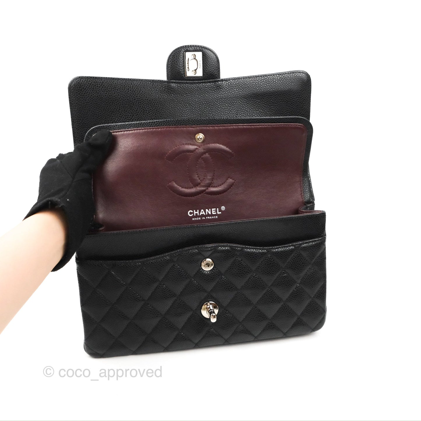 Chanel Classic M/L Medium Flap Quilted Black Caviar Silver Hardware