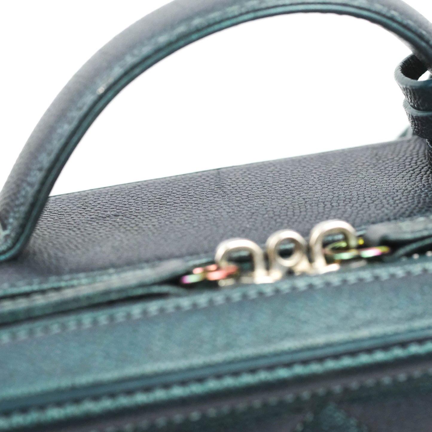 Chanel Quilted Medium CC Filigree Vanity Case Iridescent Dark Turquoise Caviar Rainbow Hardware