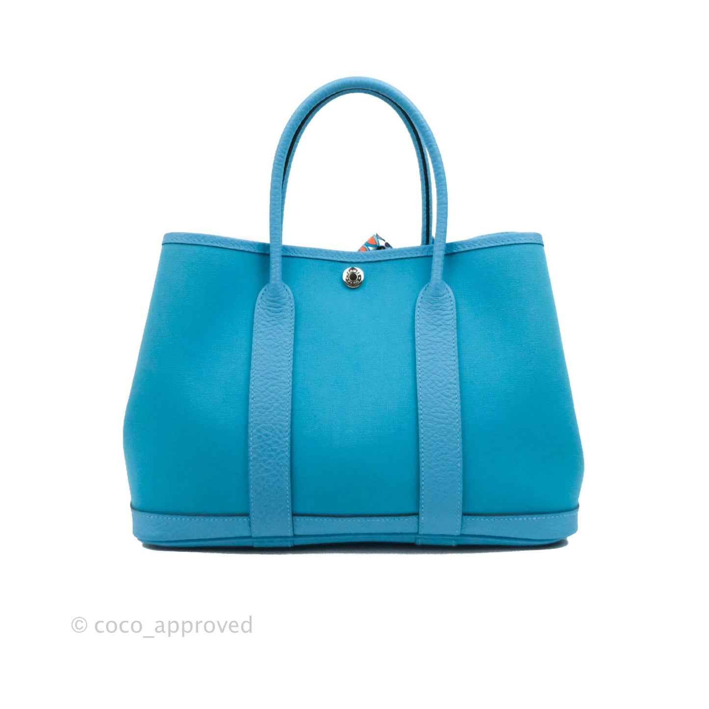 Hermès Garden Party 30 Canvas Bleu De Nord with Twilly