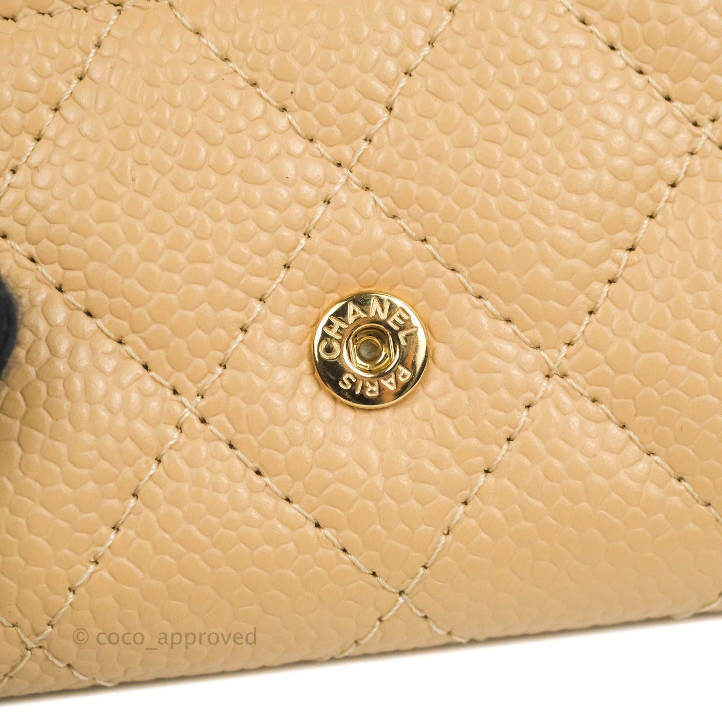 Chanel Quilted Flap Card Holder Beige Caviar Gold Hardware