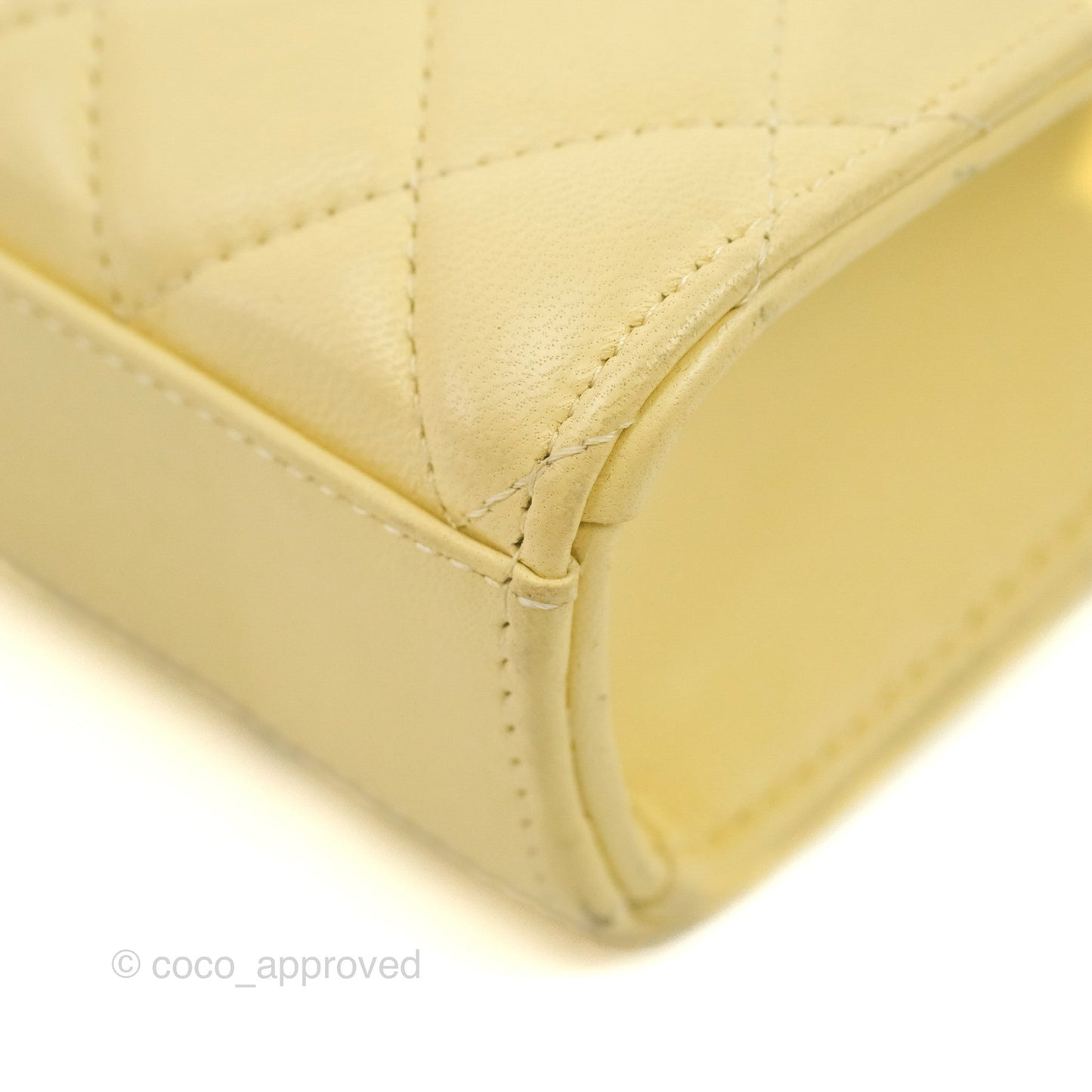 Chanel Quilted Pearl Crush Phone Holder With Chain Yellow Lambskin