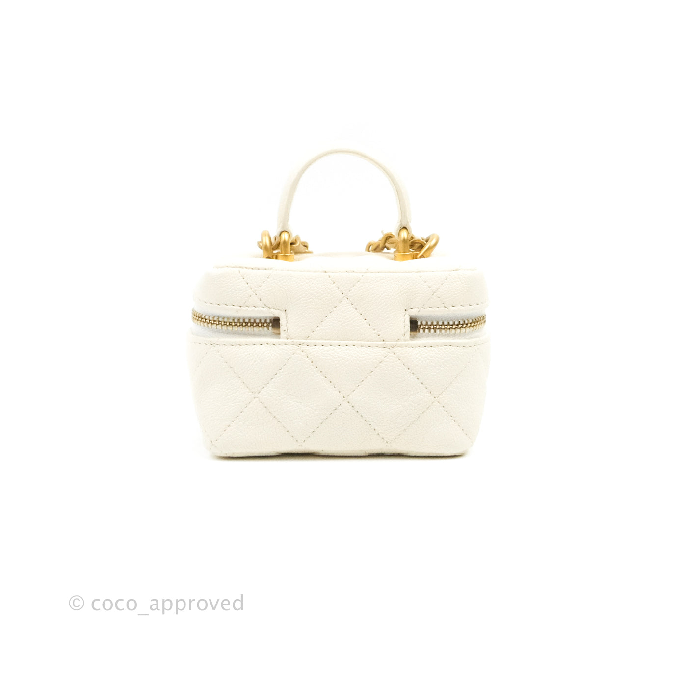 Chanel Mini Clutch With Chain White Caviar Aged Gold Hardware