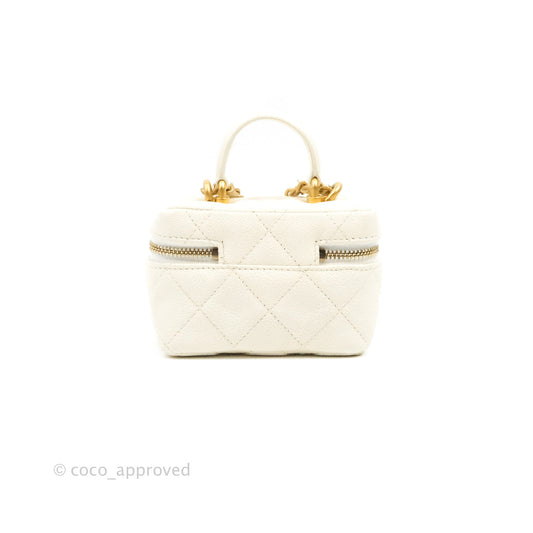 Chanel Mini Clutch With Chain White Caviar Aged Gold Hardware