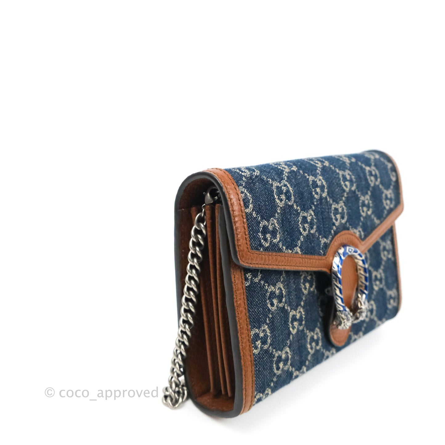 Gucci Denim GG Monogram Mini Dionysus Chain Wallet