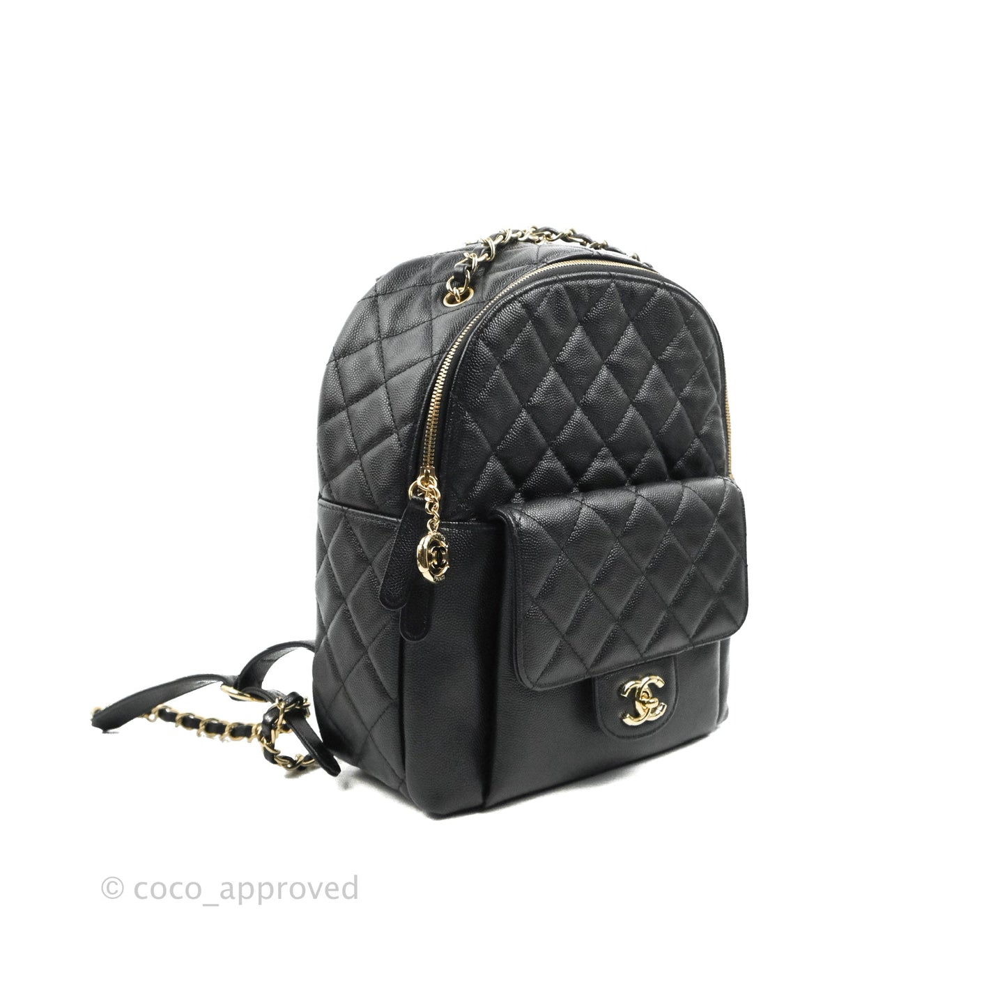 Chanel Quilted Large CC Day Backpack Black Caviar Gold Hardware