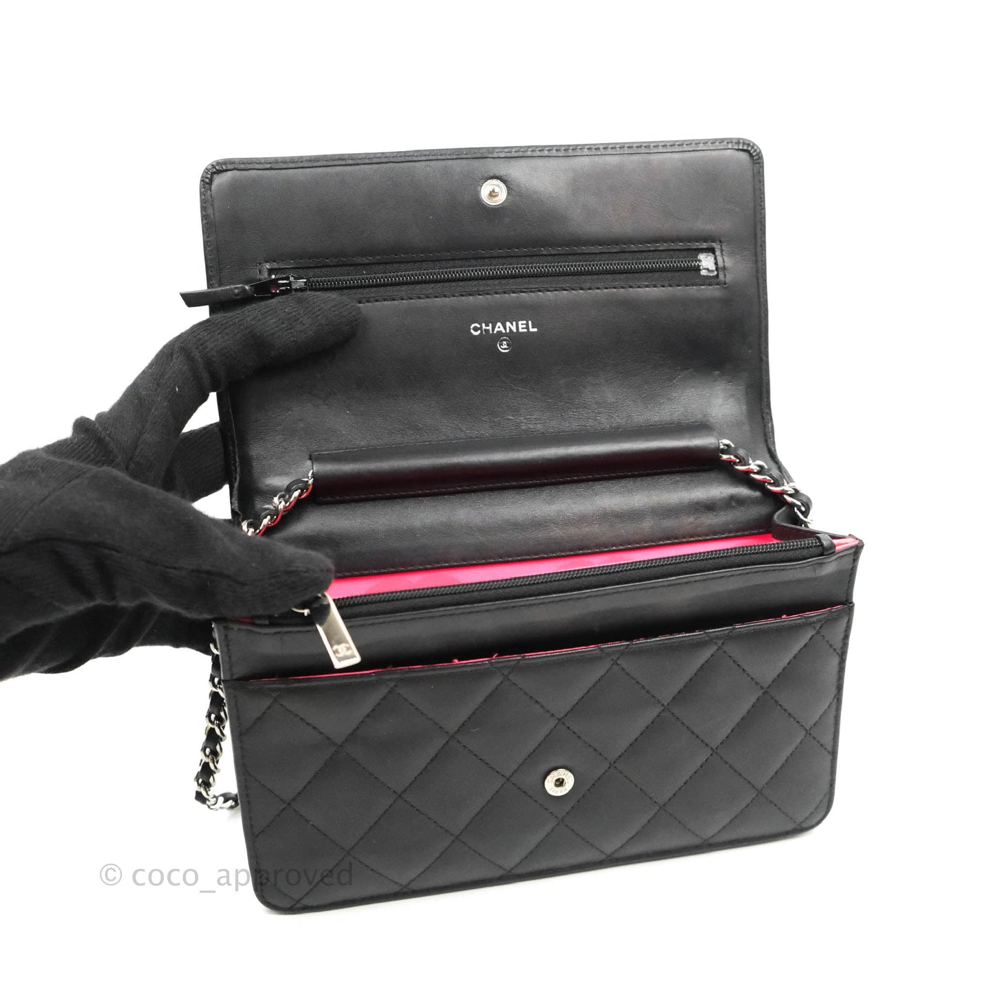 Chanel Calfskin Quilted Cambon Wallet on Chain WOC Black Silver Hardware