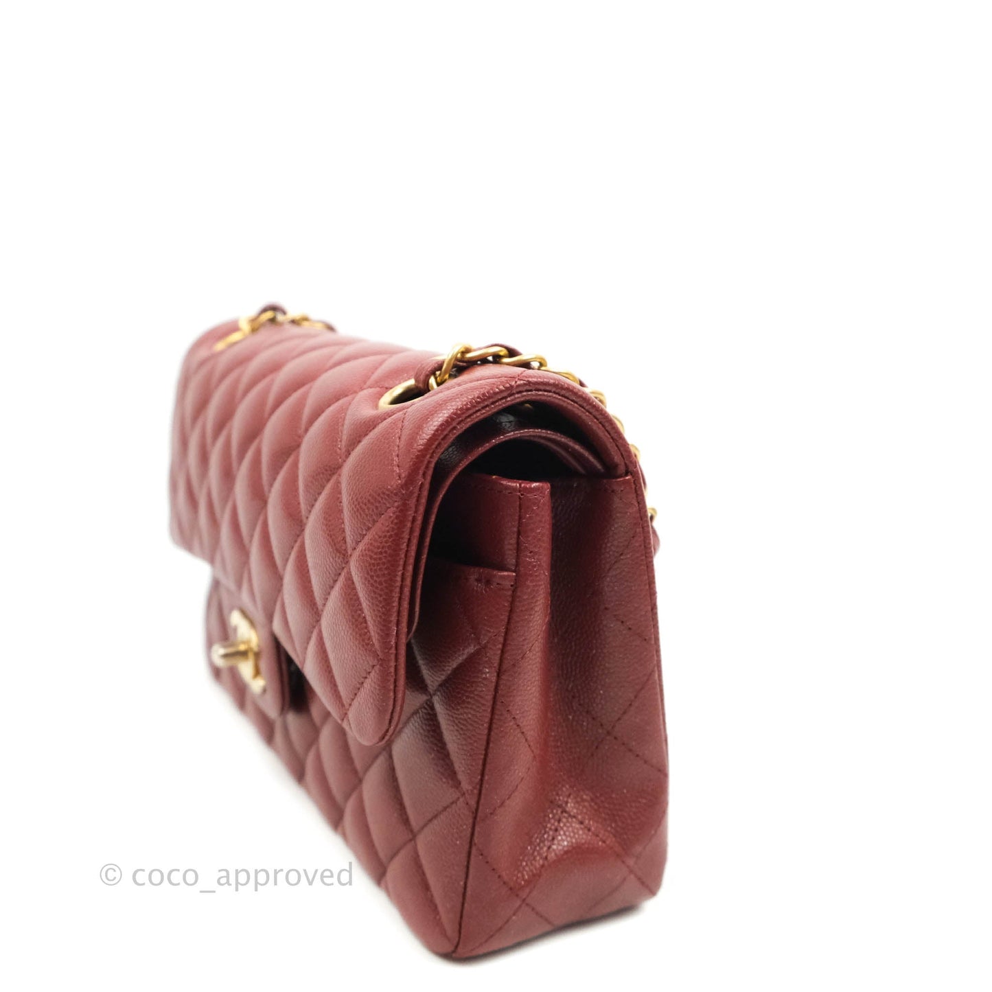 Chanel Small Classic Quilted Flap Iridescent Burgundy Caviar Aged Gold Hardware 18C