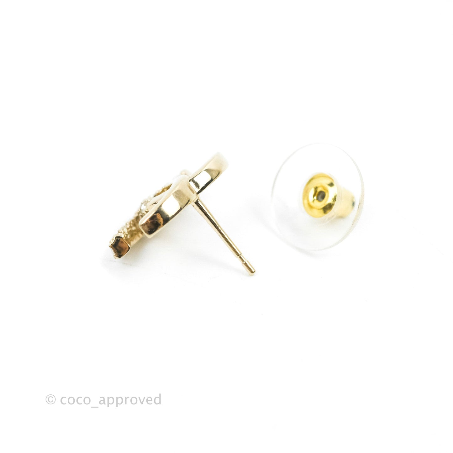 Chanel CC Crystal Earrings Gold Tone 22K