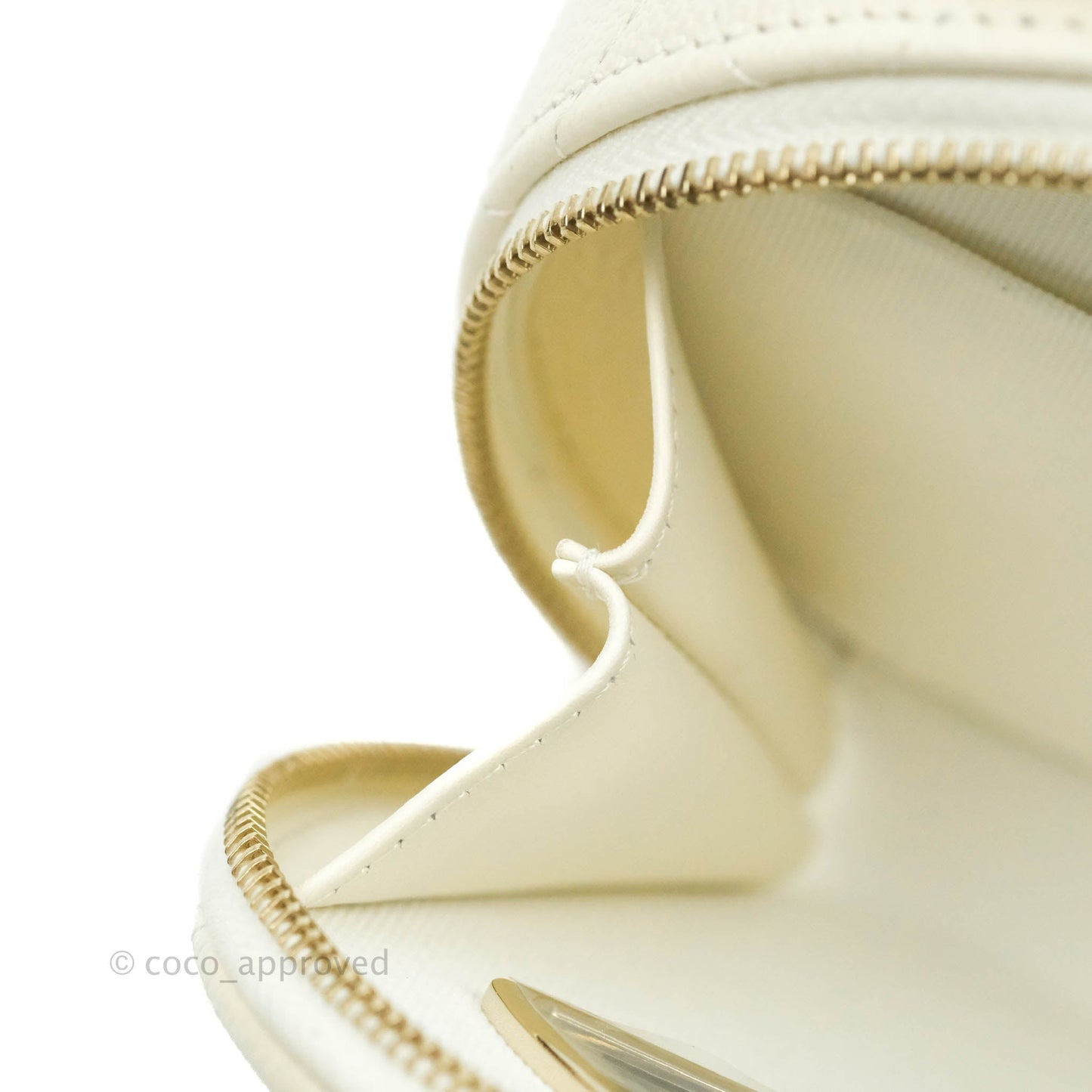 Chanel Mini Round Vanity Bag with Handle Ivory Caviar 22C