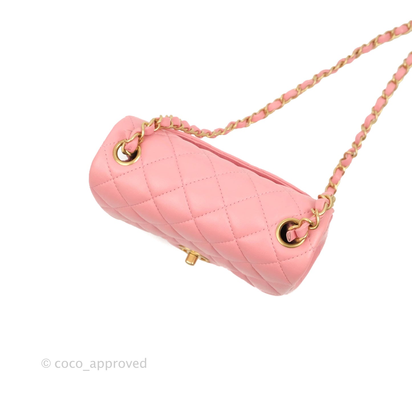 Chanel Mini Square Pink Lambskin Aged Gold Hardware