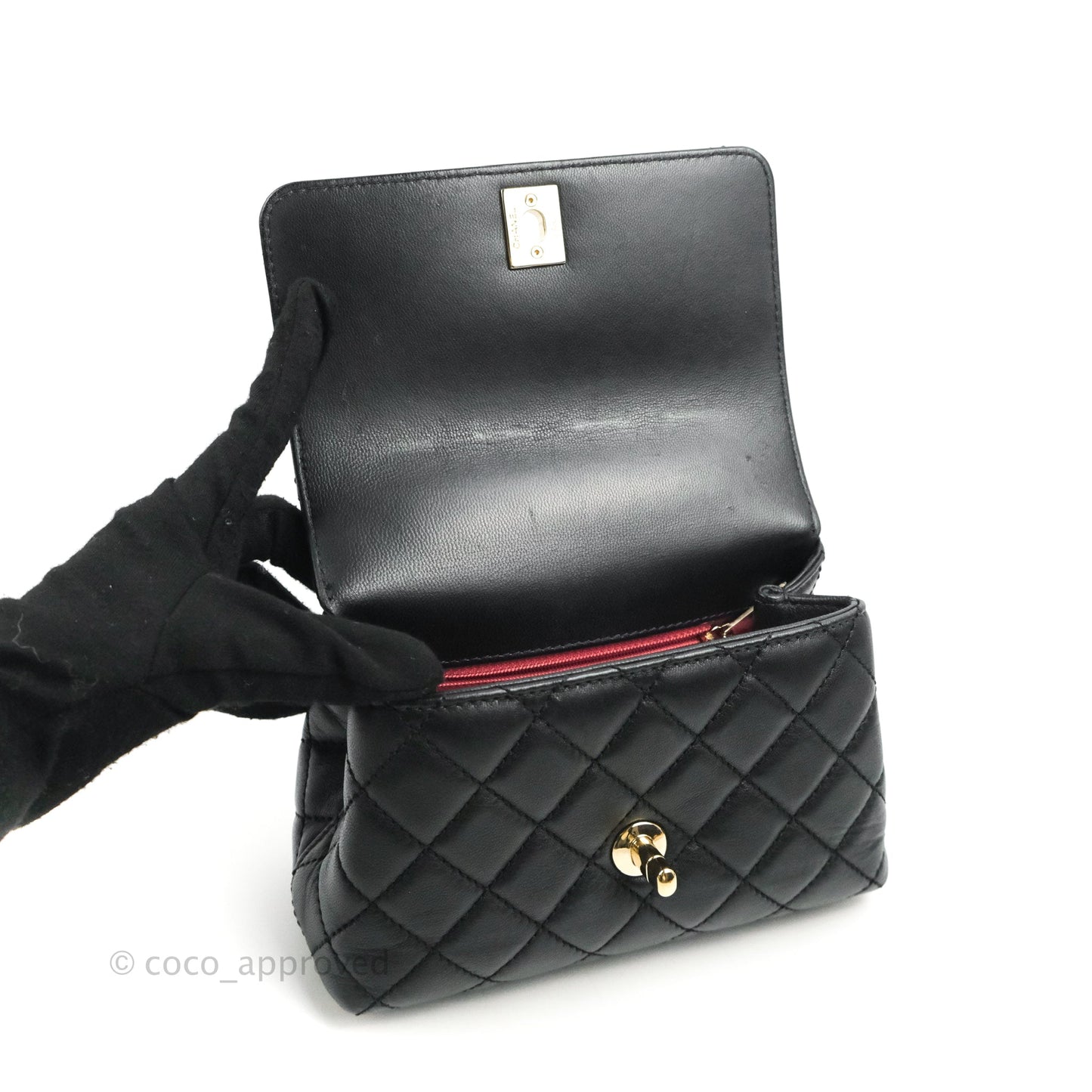 Chanel Quilted Mini Rainbow Coco Handle Bag Lambskin Black Gold Hardware