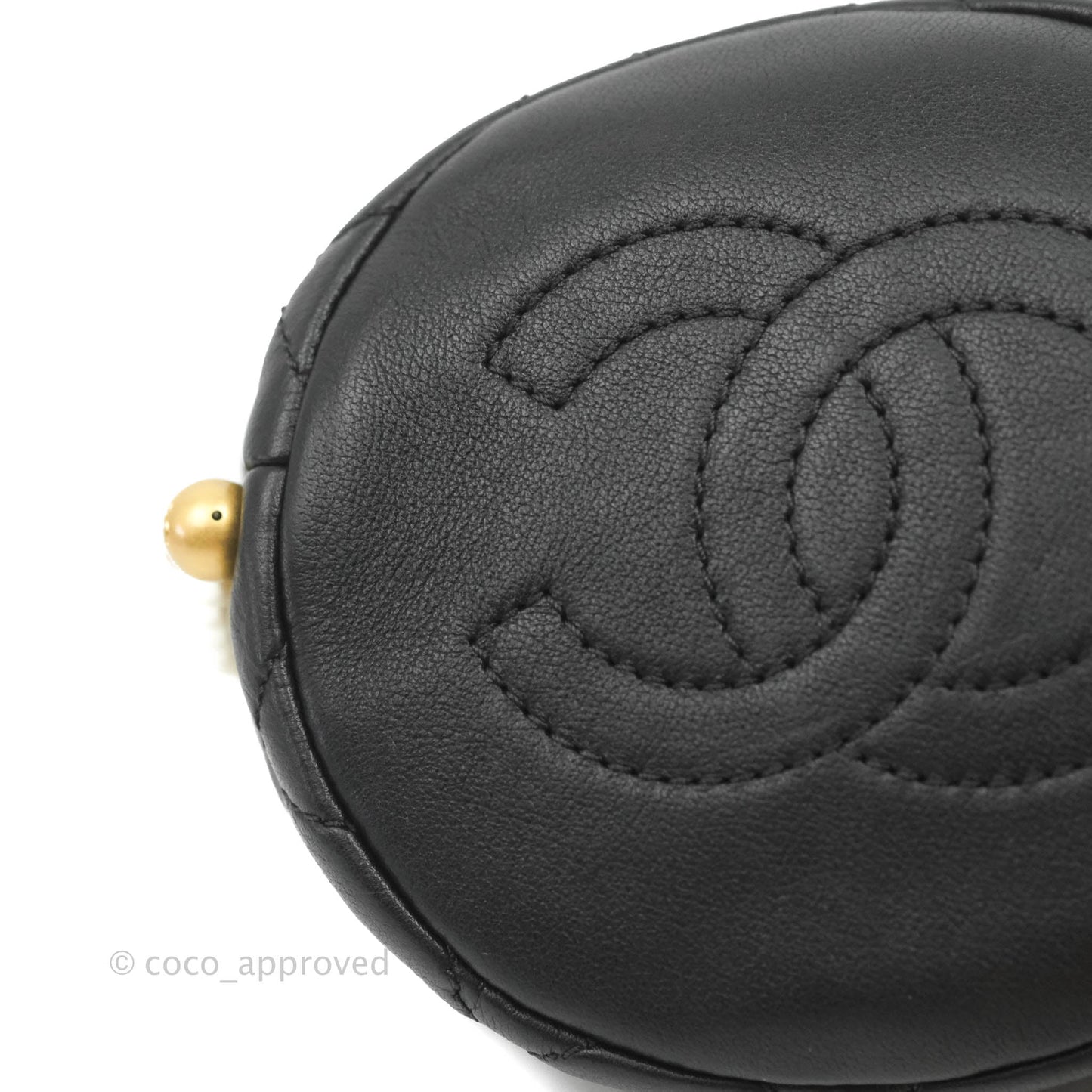 Chanel Quilted Pearl Mini About Pearls Drawstring Bucket Bag Black Calfskin