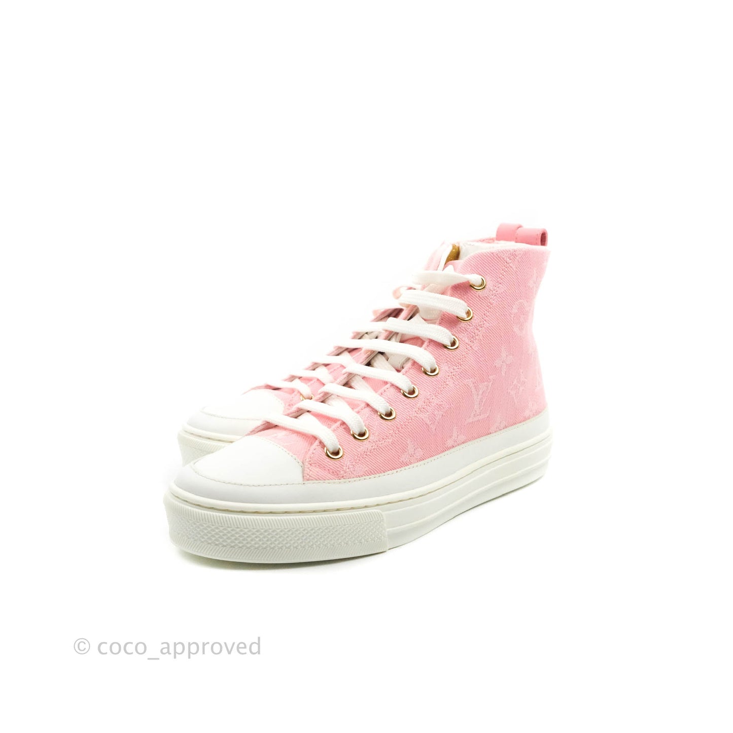Louis Vuitton Denim Pink High Top Sneakers 36.5
