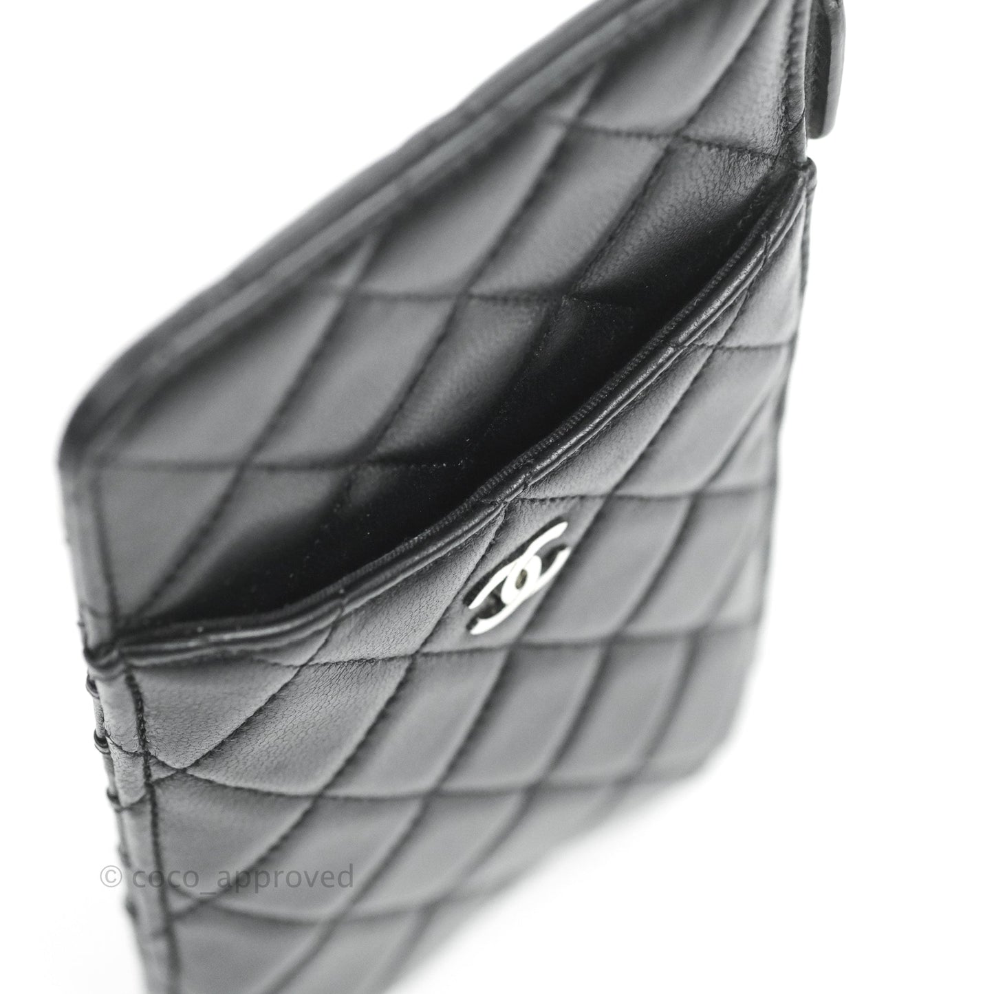 Chanel Black Lambskin Phone Holder Long Zip Wallet