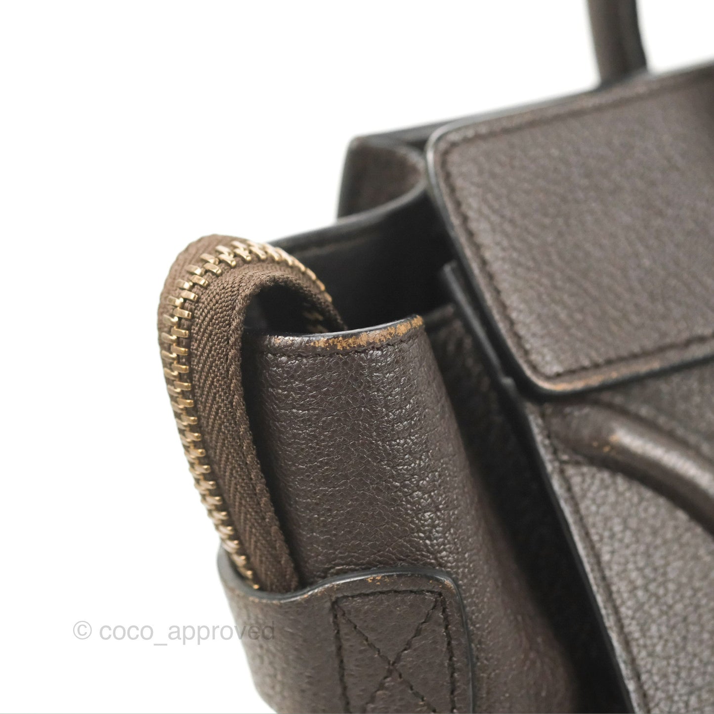 Celine Micro Luggage Handbag Dark Brown Grained Calfskin