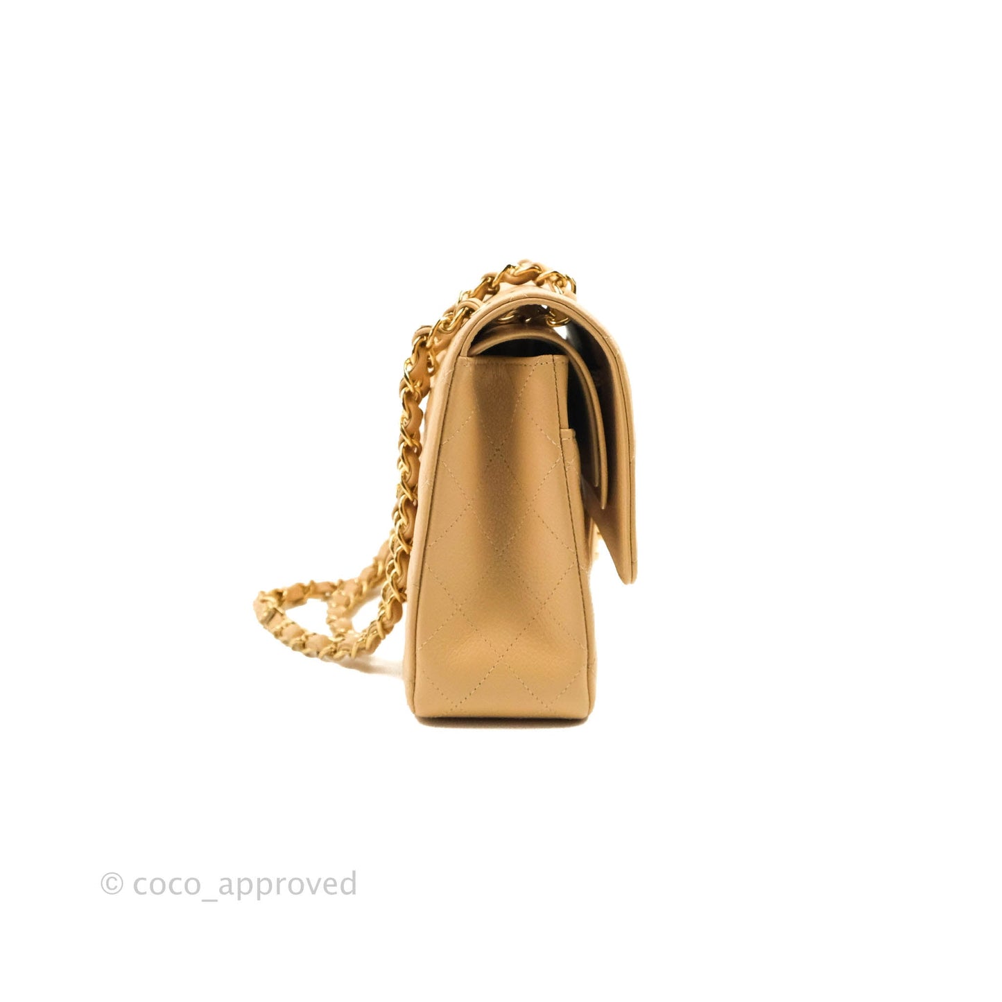 Chanel Classic M/L Medium Flap Quilted Beige Caviar Gold Hardware